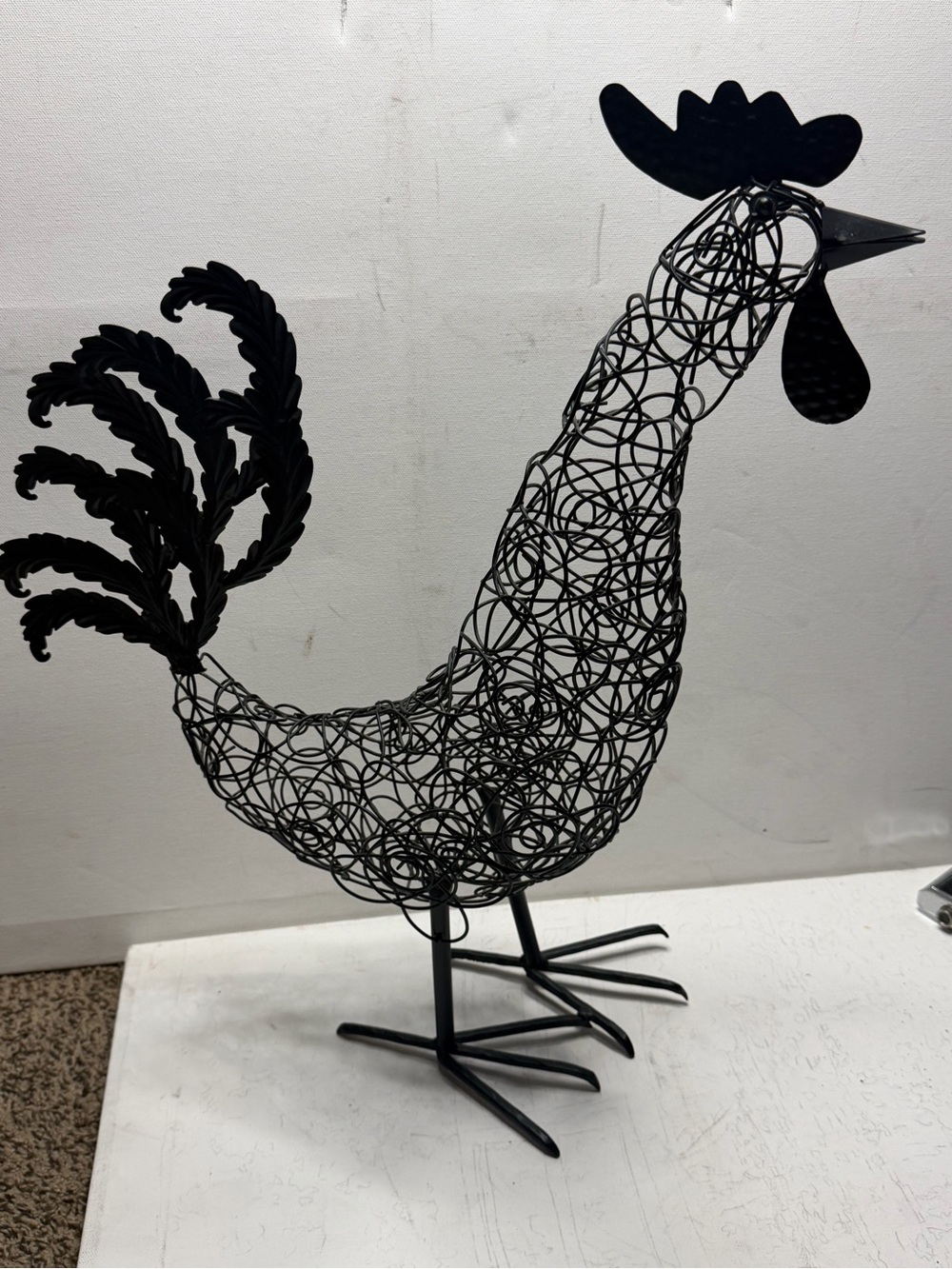 Black Wire Rooster Sculpture Decorative Accent by
